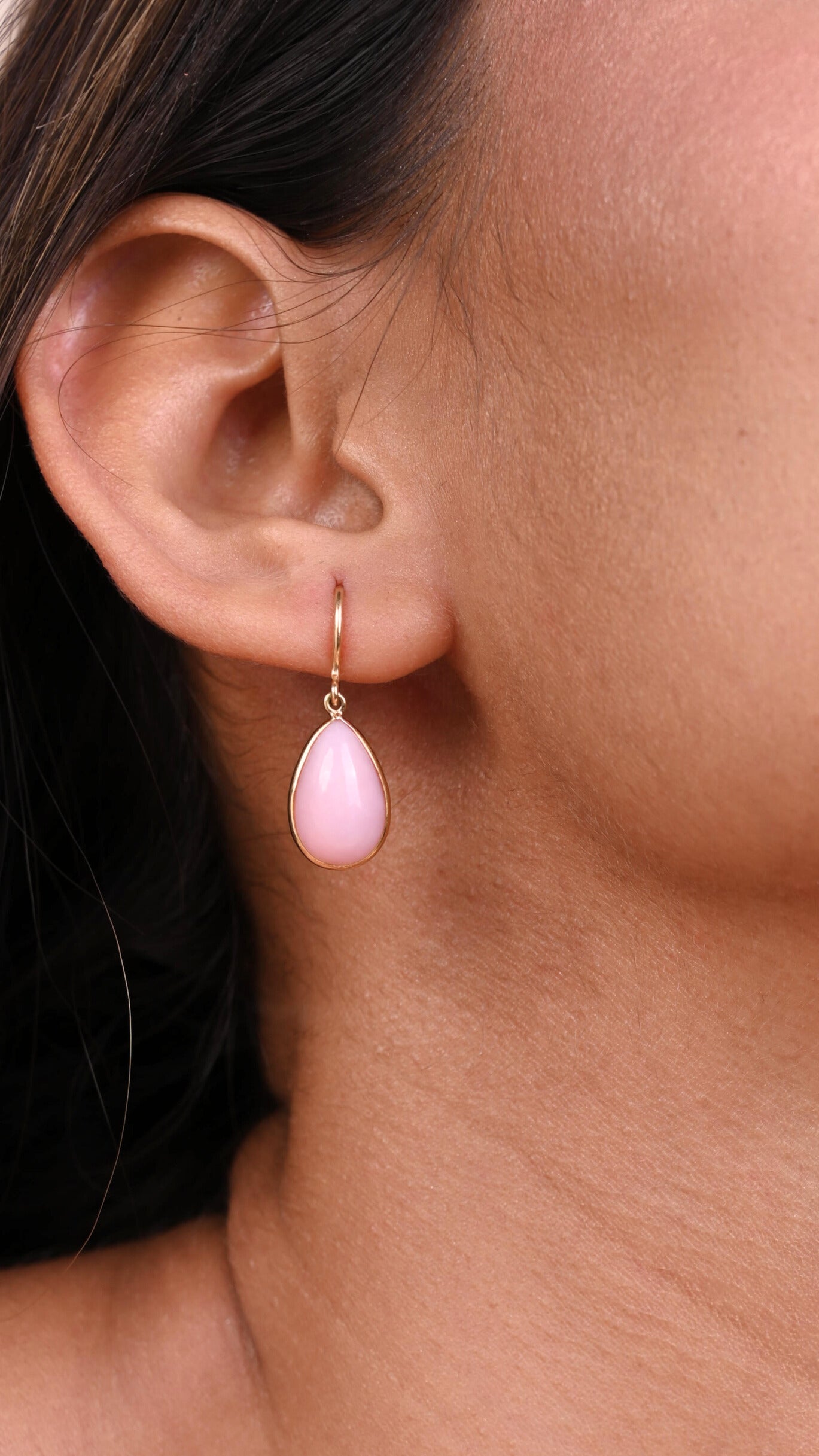 Pink Opal Gold Earrings 18kt gold with opals, certified BIS minimalist jewelry gift for her under 15k