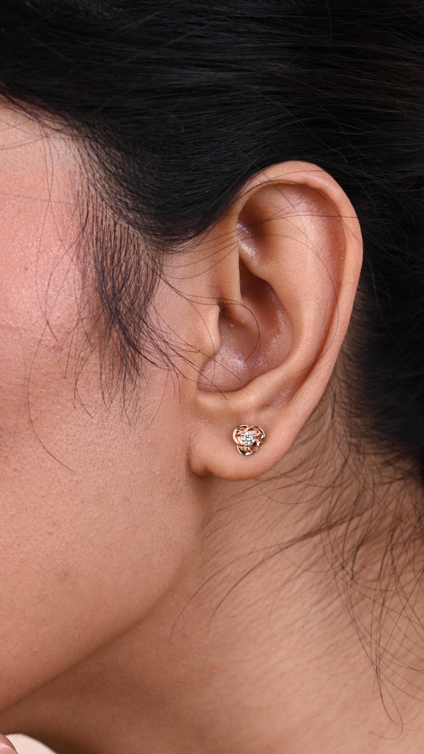 Rose Diamond Earrings in 18kt gold with natural VVS diamonds; certified BIS jewelry gift for her under 30,000