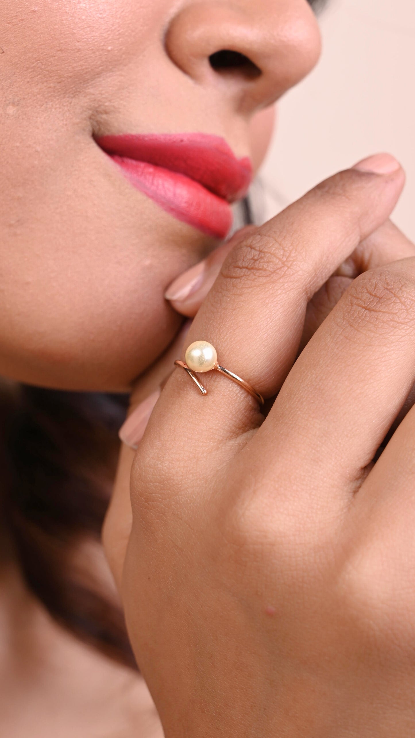 Simple Pear Gold Ring: 18kt gold & pearl; BIS certified minimal gift for her – shop it now under 25,000
