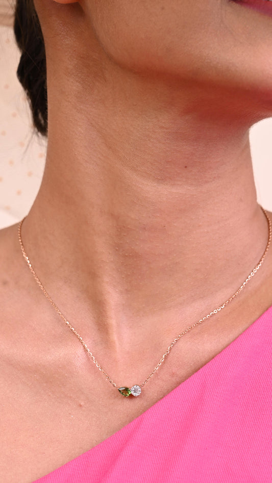 Tourmaline Simple Diamond Necklace in 18kt gold & natural diamonds, BIS minimalist gift for her now under 50,000