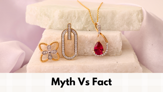 Alt text: Discover the truth behind diamond myths. Explore 2024 designs of affordable gold and diamond jewelry online. Exquisite rings, delicate pendants, perfect gift for her. Latest collection of 18 Kt gold jewelry, best prices in India.