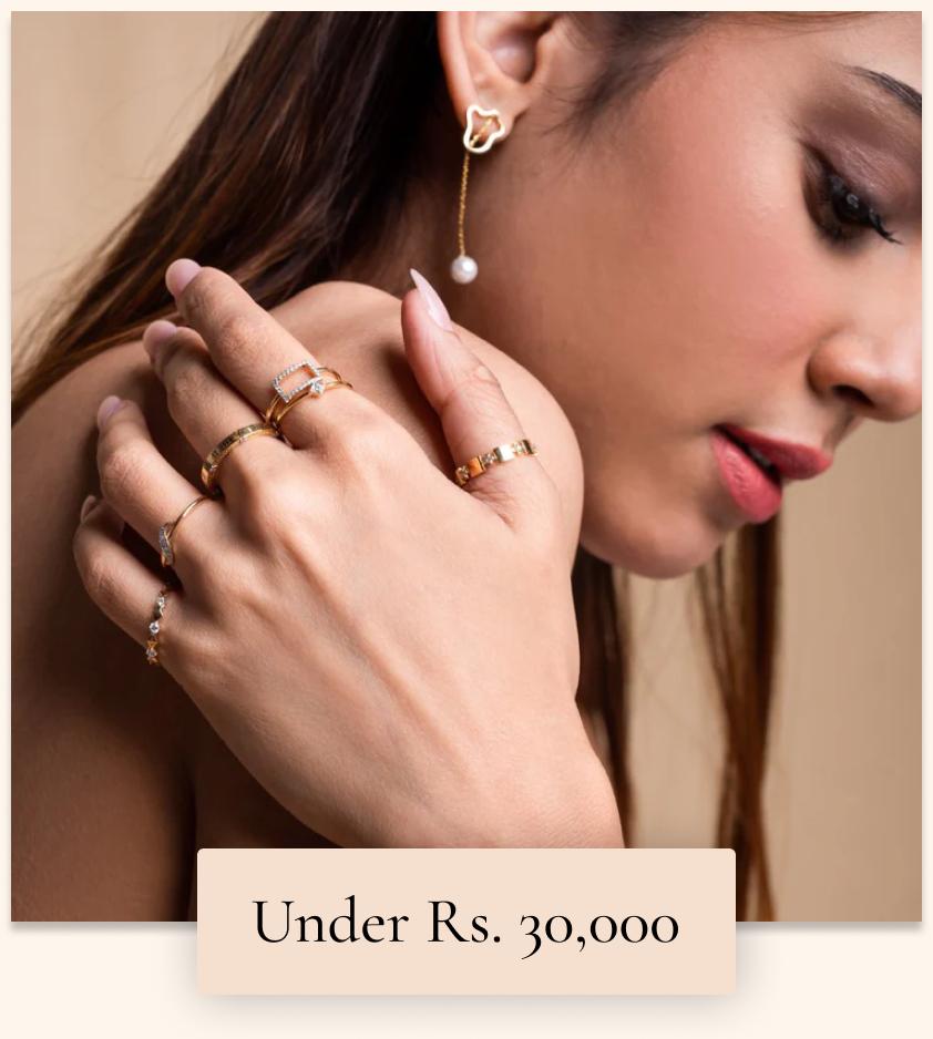 Upgrade your Jewellery collection. Buy elegant rings, necklaces, earrings,bracelets and more for women within a budget. Explore daily wear gold and diamond jewellery under ₹30,000.