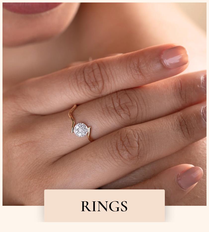 Rings collection featuring 18kt gold and natural diamonds. Discover affordable, certified jewelry for everyday wear and workwear, with prices under Rs 15k, 20k, 30k, and 50k. Perfect gifts for her, these minimal jewelry pieces enhance any outfit.