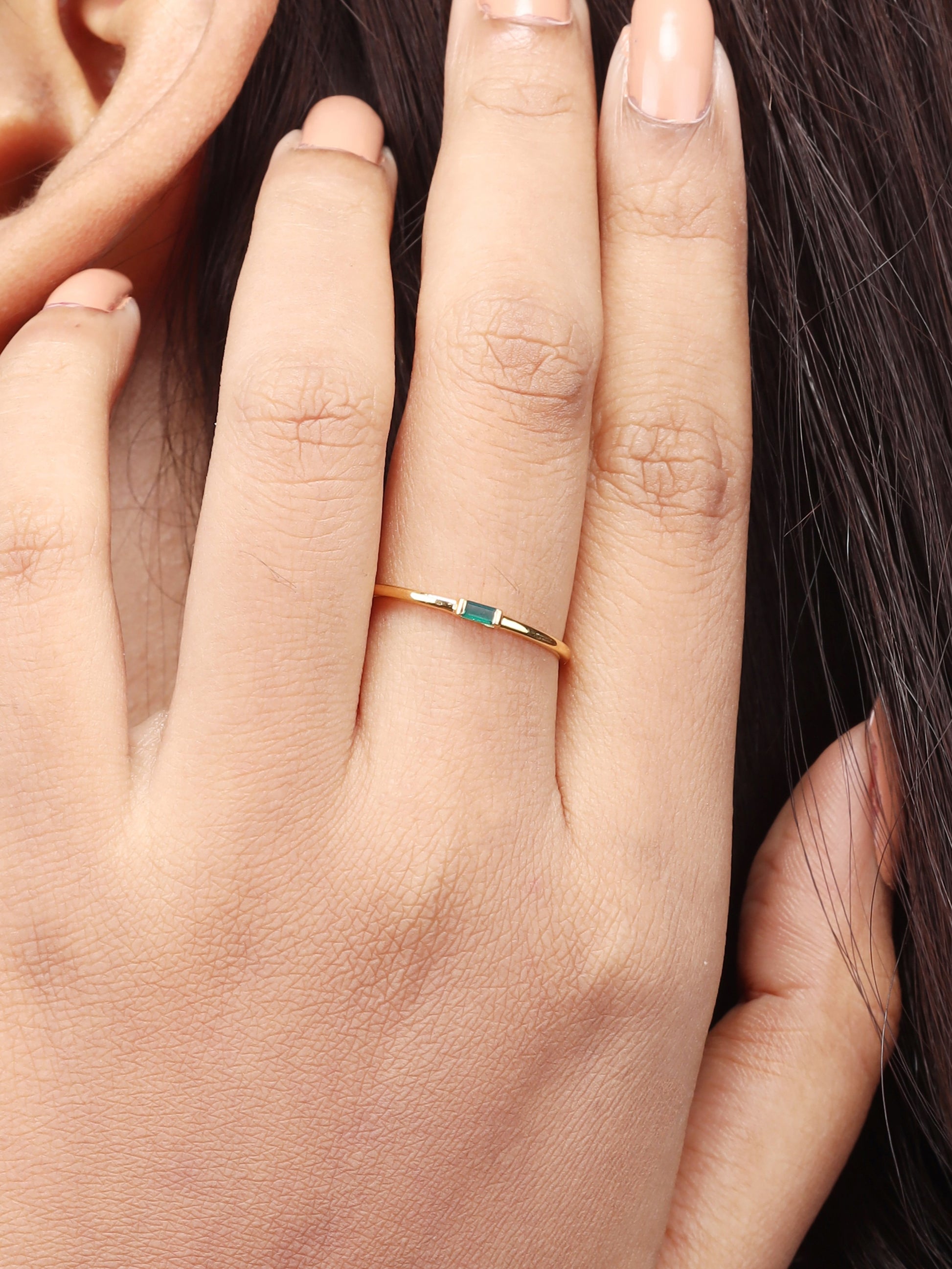 18kt Gold Emerald Green Diamond Ring for women under Rs. 10,000. Elegant everyday wear jewellery gift for her offering timeless beauty and sophistication. 