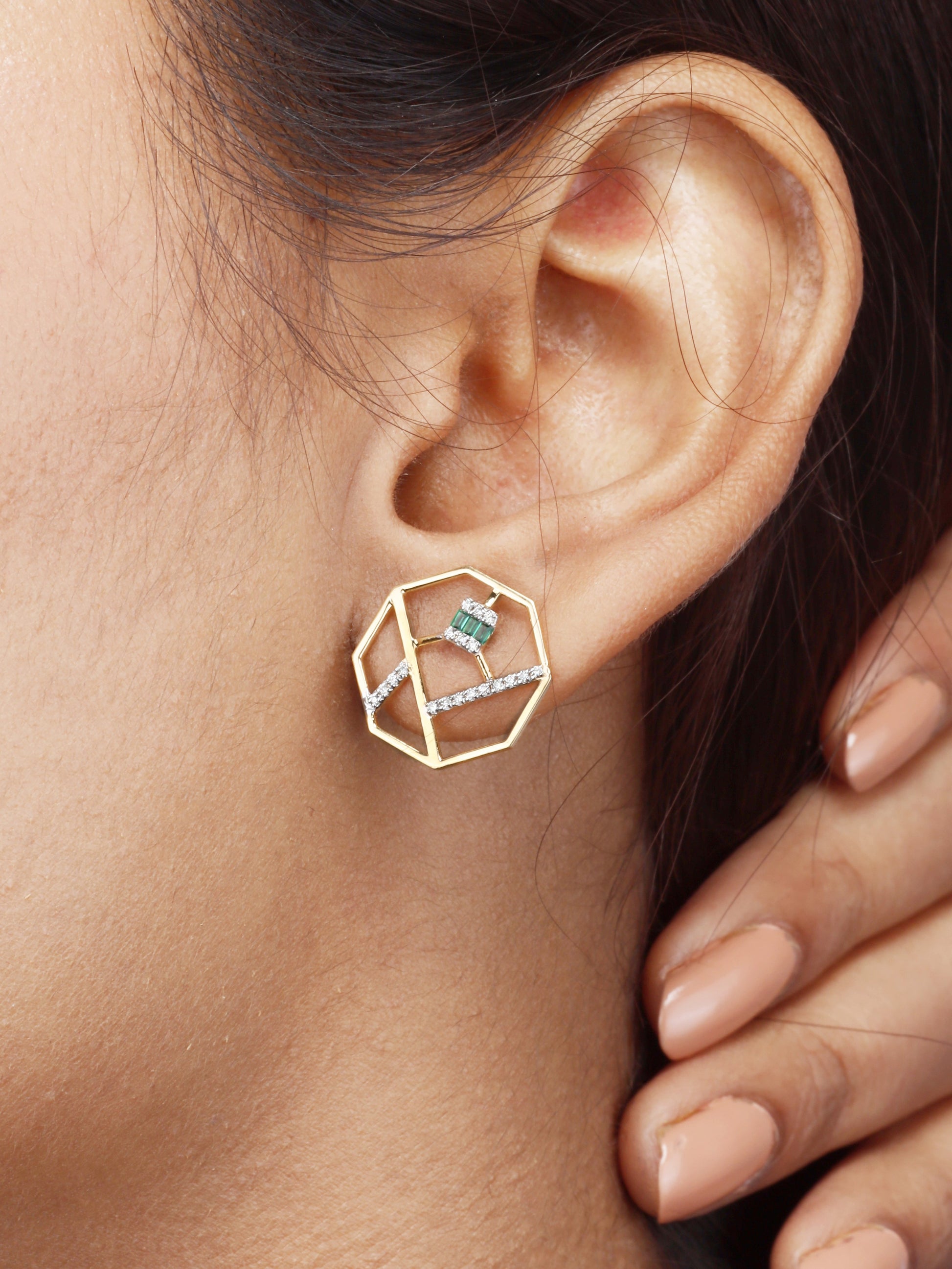 Elegant 18kt Gold Octagon Diamond Earrings - Perfect for everyday wear, Ideal for daily accessorizing for women, gifting purpose, and adding a touch of luxury to any outfit under Rs. 50,000.