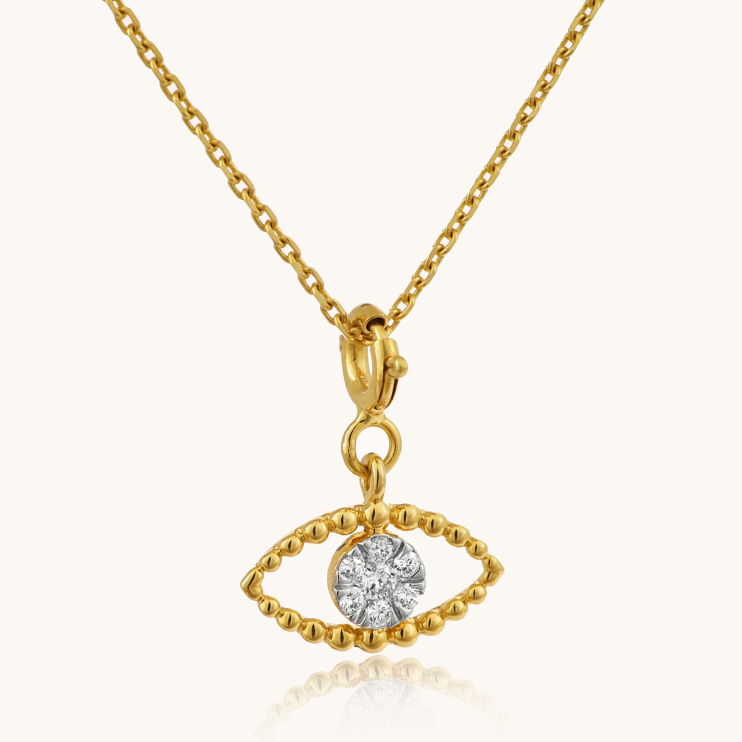 Unleash your inner power with our captivating 18kt gold Diamond Eye Pendant. Discover timeless beauty with our Spring Diamond Bracelet, priced under Rs. 30,000, perfect for everyday wear and thoughtful gifts. This intriguing design adds a touch of everyday enchantment to your casual looks, workwear, or evening attire.