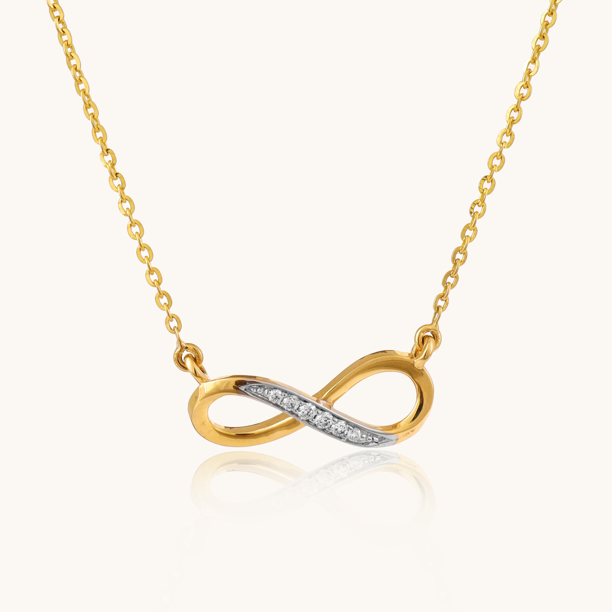 Embrace everlasting elegance with our 18 kt Infinity Diamond Necklace, perfect for everyday wear and effortlessly adding a touch of luxury to any ensemble, whether casual or workwear. It's an ideal gifting idea for her, offering versatility and timeless appeal. Explore our Under 30,000 collection for affordable yet exquisite pieces that promise to elevate your style effortlessly. 