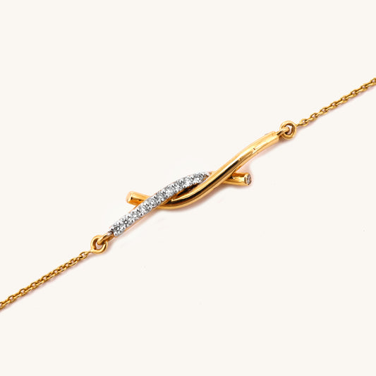 Discover timeless elegance with our 18kt Gold Entwined Diamond Bracelet from the spring edit collection. Priced under Rs. 30,000, this exquisite piece is perfect for everyday wear and gifting, adding sophistication to any outfit. Treat yourself or your loved ones to this luxurious accessory, crafted to elevate your style.