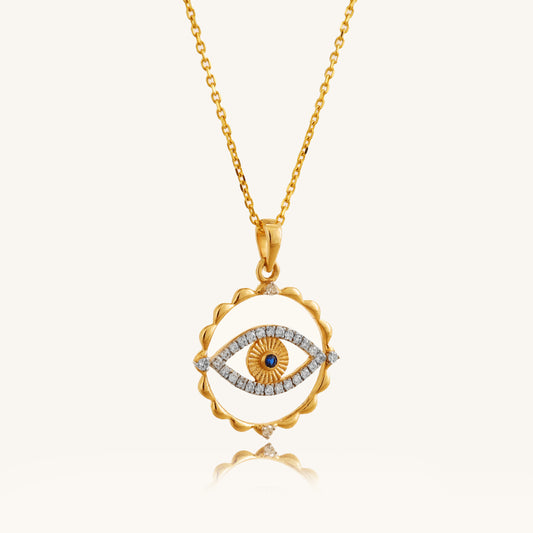 Elevate your style and safeguard yourself with our 18 kt Beaded Evil Eye Diamond Pendant from the Spring Edit. Meticulously crafted with precision and rich symbolism, this exquisite piece is a must-have addition to your fine jewelry collection. Priced under 30,000, it offers affordable luxury and timeless elegance.