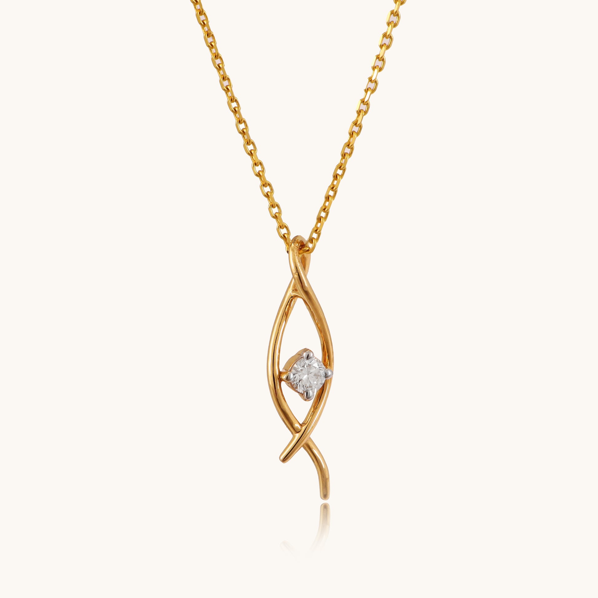 Explore elegance with our 18 kt Twisted Diamond Pendant from the Spring Edit. Meticulously crafted, this exquisite piece adds sophistication to your everyday ensemble. Affordable luxury priced under 30,000, it's the perfect addition to elevate your fine jewellery collection.