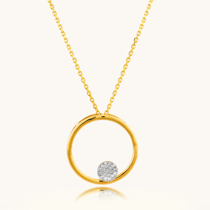 Elevate your everyday style with our exquisite 18kt gold Circle Diamond Pendant. Featuring a sparkling diamond, this timeless design is perfect for everyday wear, effortlessly adding elegance to your casual, work, or formal attire. Ideal as a gift for her under 30,000.