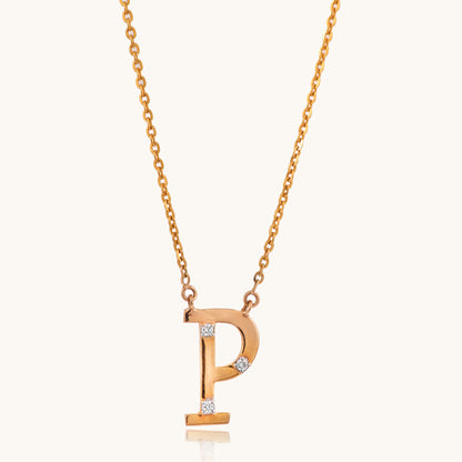 Diamond Alphabet P Necklace in 18kt gold, featuring IGI-certified VVS diamonds by Caratly Luxury Jewels, ideal for personalized gifts or everyday wear under Rs. 25k.