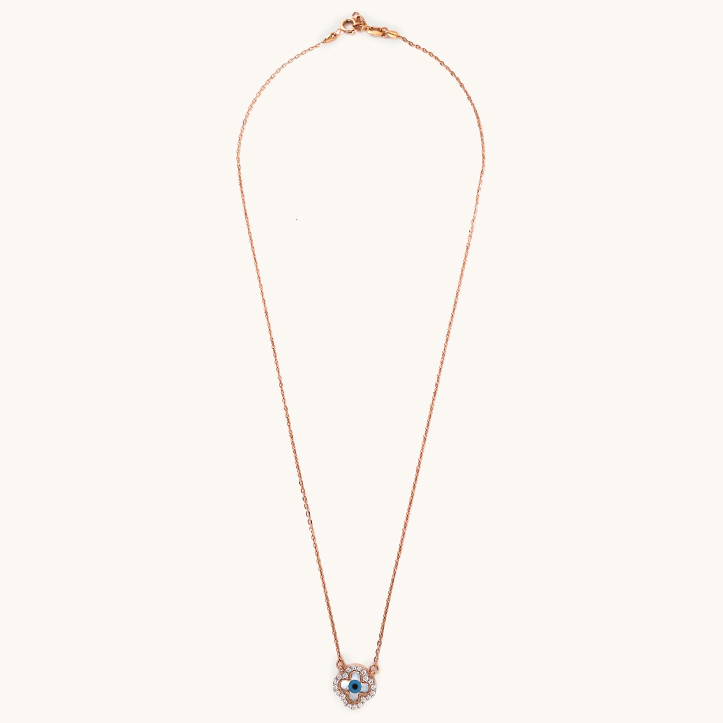 18kt gold Clover Evileye Necklace with VVS diamonds—chic fine jewellery under ₹60,000 for women.