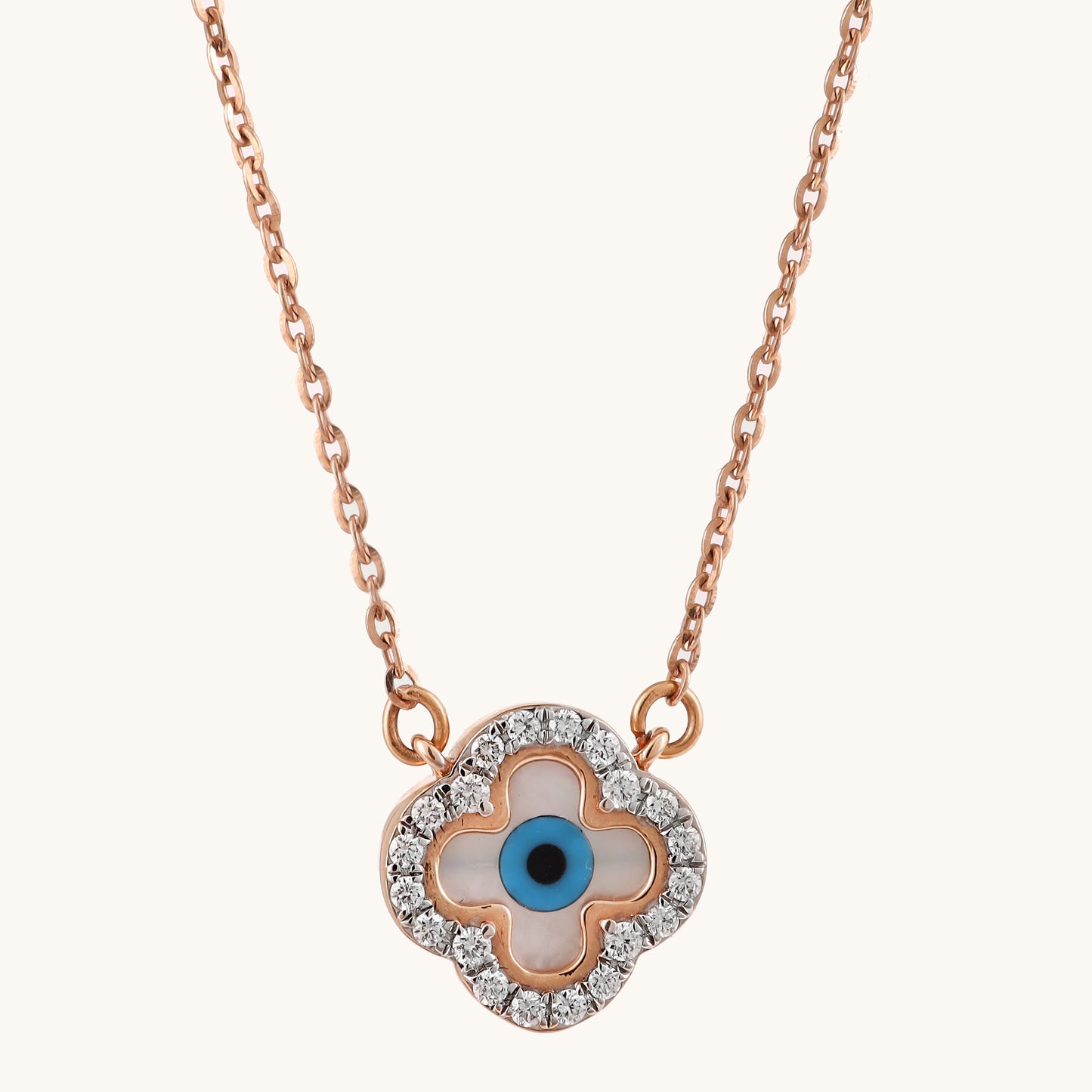 18kt gold Clover Evileye Necklace with VVS diamonds—chic fine jewellery under ₹60,000 for women.