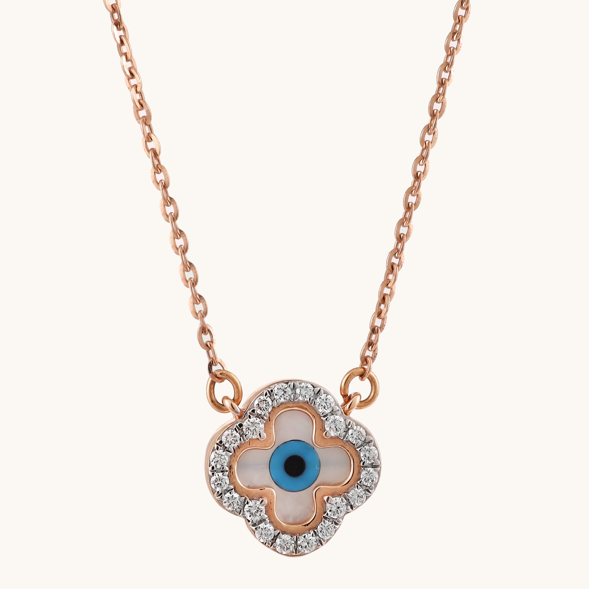 18kt gold Clover Evileye Necklace with VVS diamonds—chic fine jewellery under ₹60,000 for women.