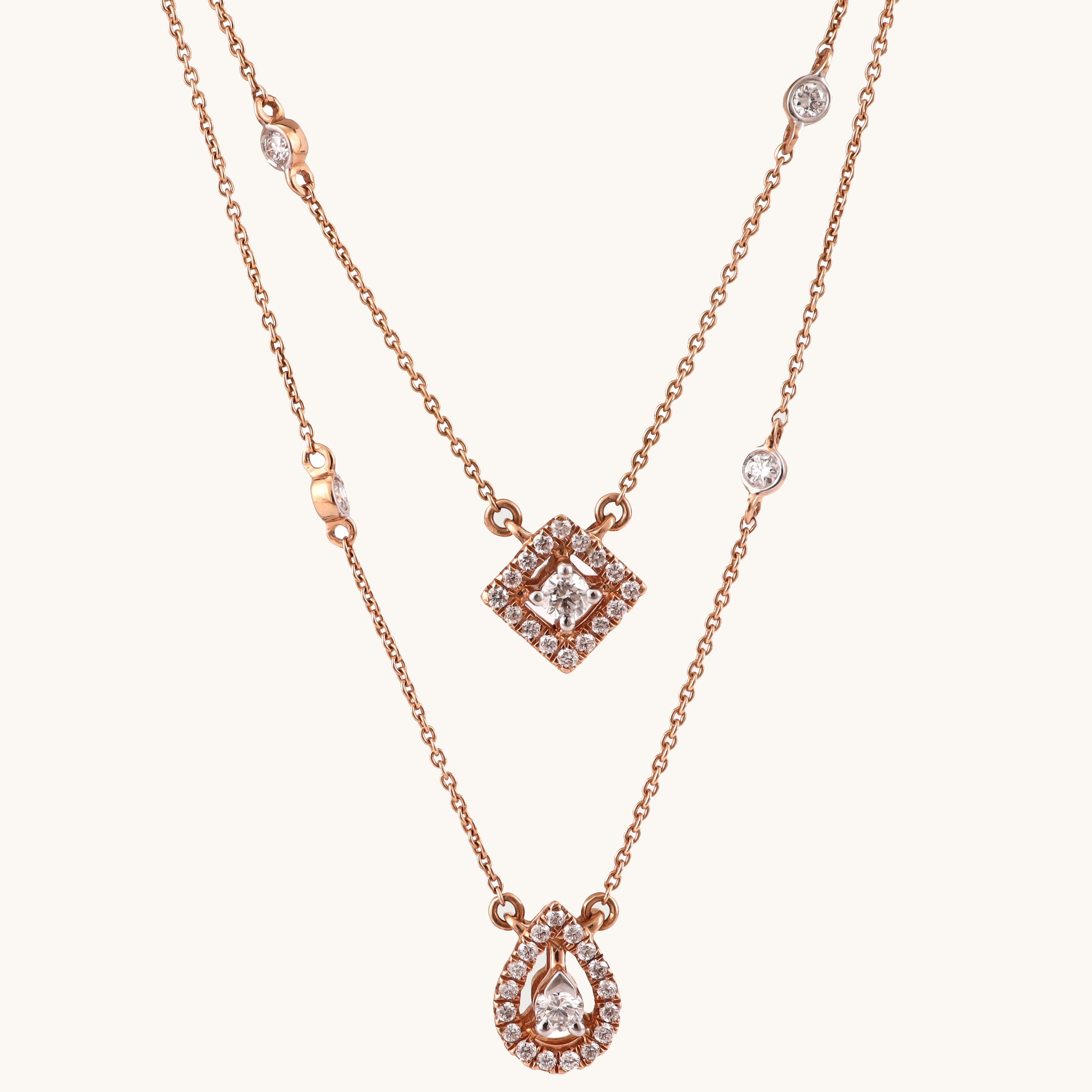 18kt gold Diamond Duo Necklace with VVS diamonds—luxury fine jewellery under ₹80,000 for women.