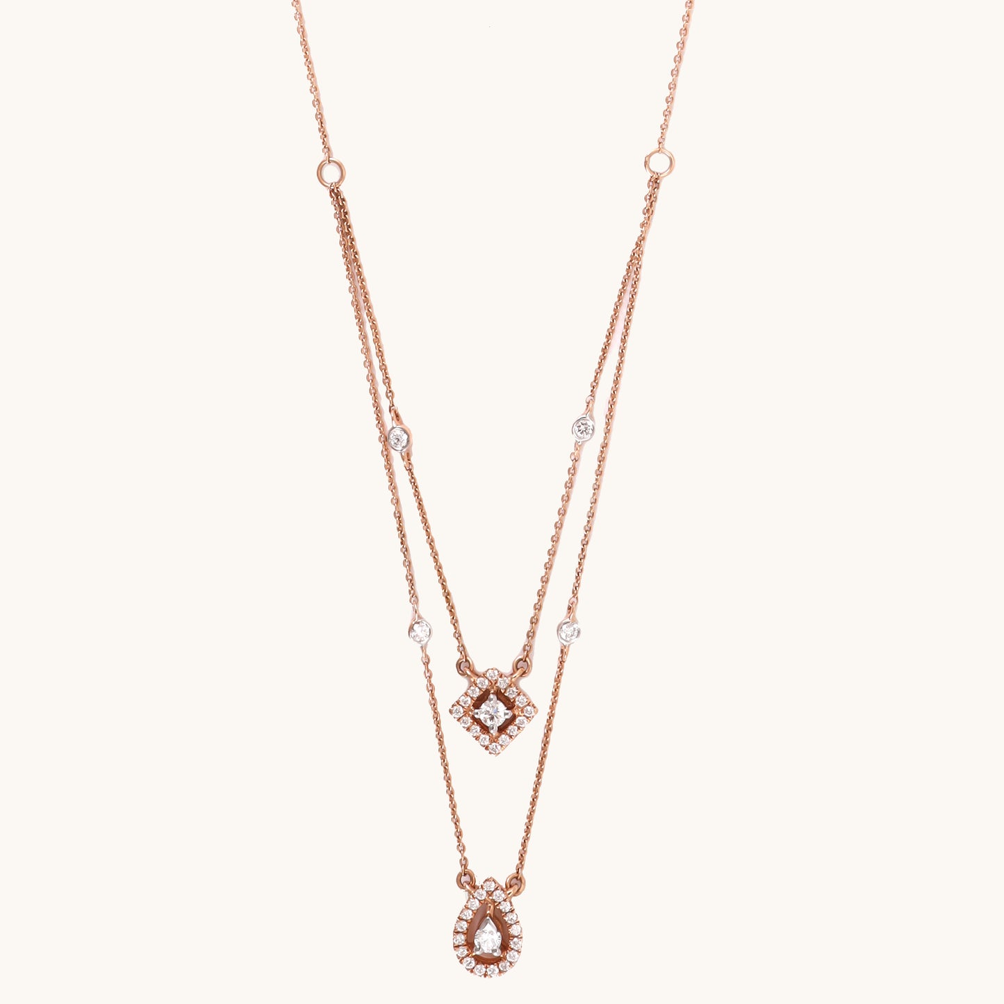 18kt gold Diamond Duo Necklace with VVS diamonds—luxury fine jewellery under ₹80,000 for women.