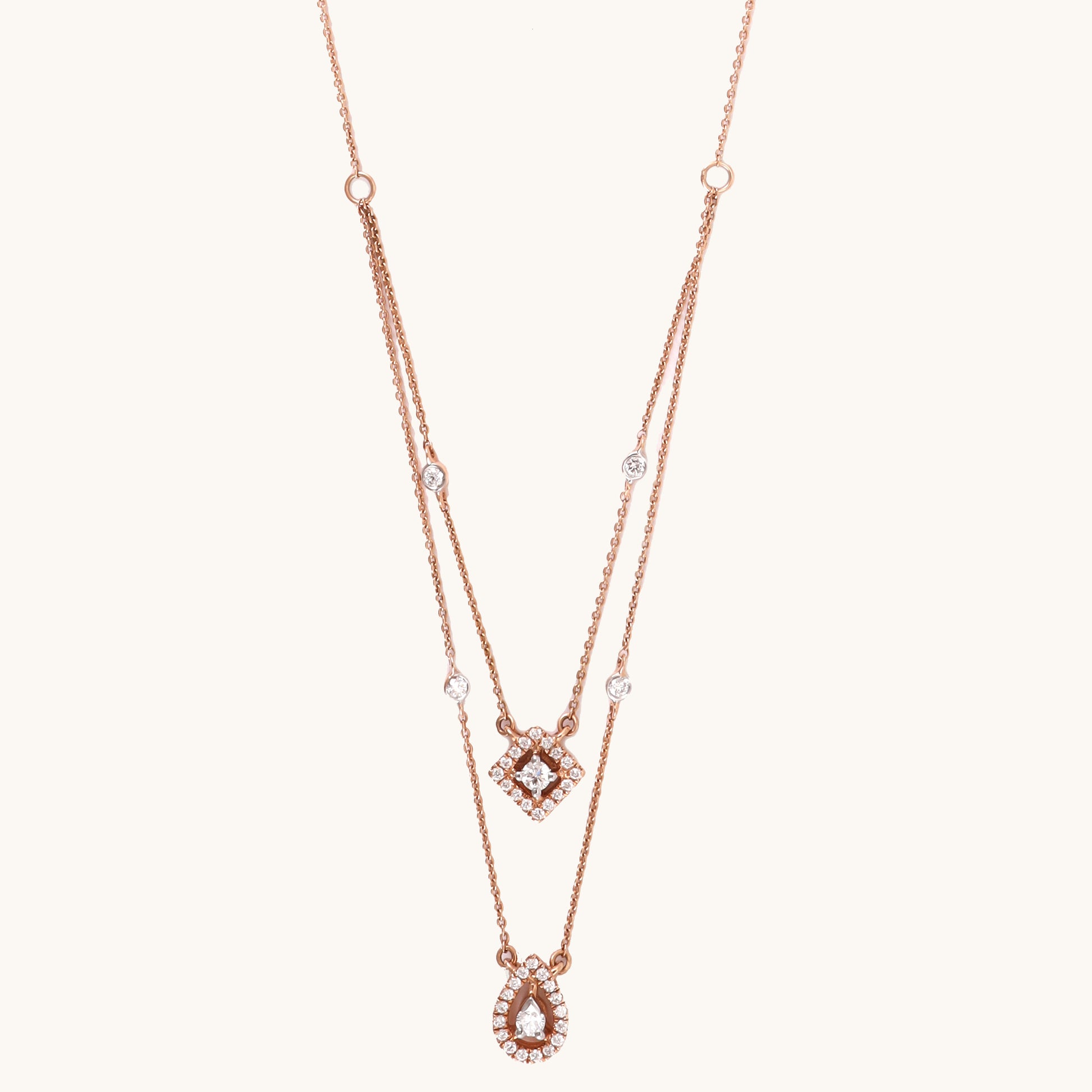18kt gold Diamond Duo Necklace with VVS diamonds—luxury fine jewellery under ₹80,000 for women.