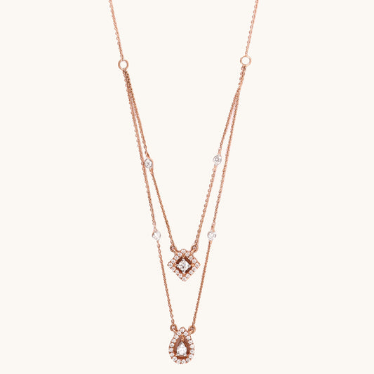 18kt gold Diamond Duo Necklace with VVS diamonds—luxury fine jewellery under ₹80,000 for women.