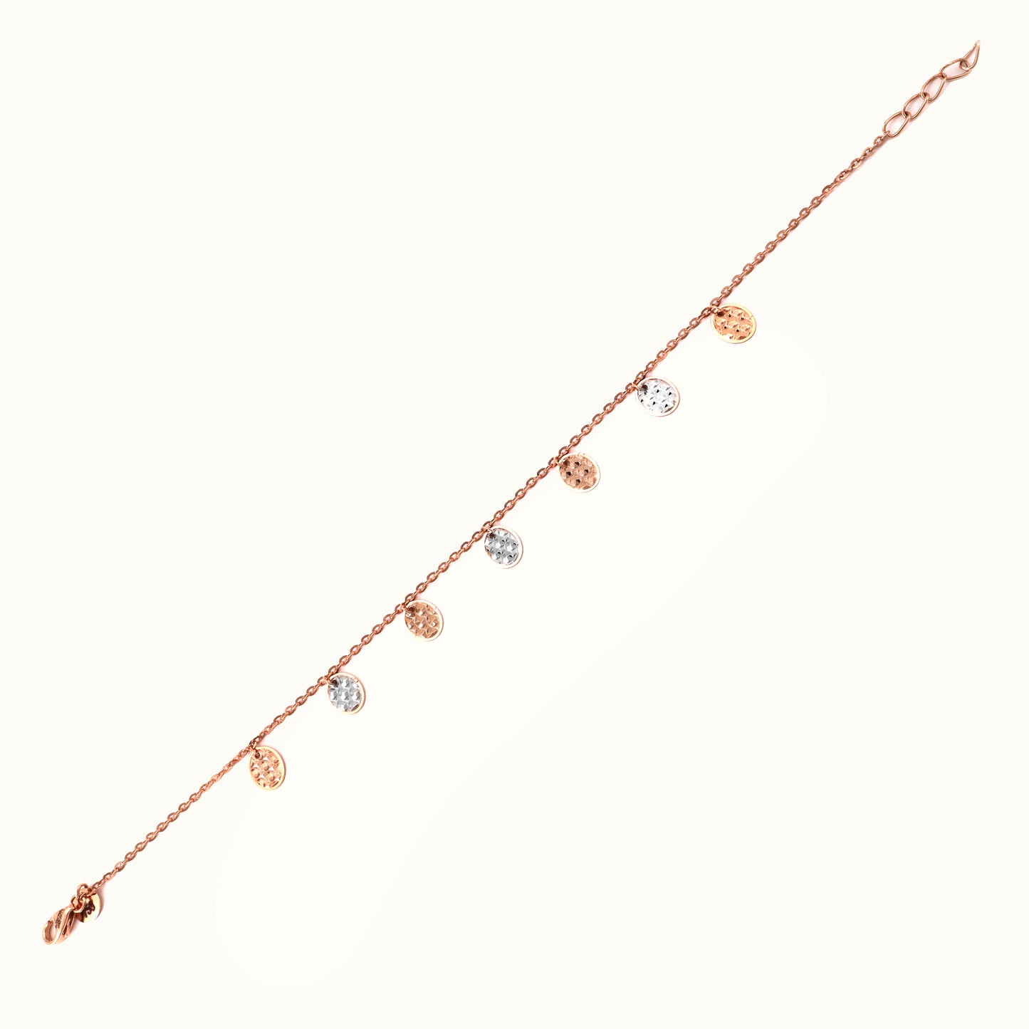 18kt gold dual-tone bracelet. Fine jewellery under ₹50,000. Chic, modern, gift-worthy.