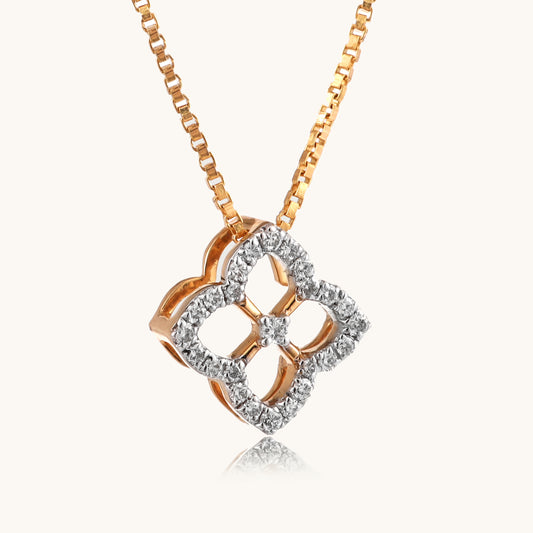 18kt gold floral pendant with VVS diamonds—affordable luxury fine jewellery for women.