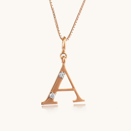 18kt gold "A" initial pendant with VVS diamonds—affordable luxury fine jewellery for women.