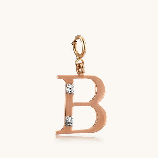 18kt gold "B" initial pendant with VVS diamonds—affordable luxury fine jewellery for women.