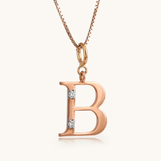 18kt gold "B" initial pendant with VVS diamonds—affordable luxury fine jewellery for women.