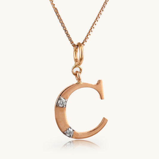18kt gold "C" initial pendant with VVS diamonds—affordable luxury fine jewellery for women.