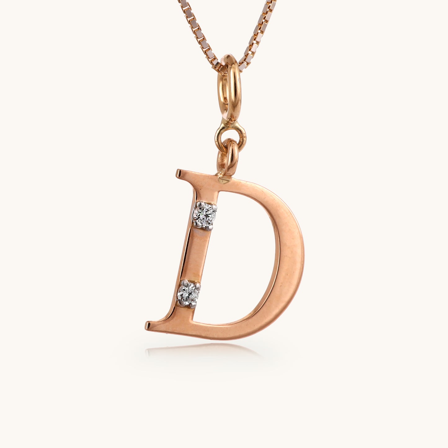 18kt gold "D" initial pendant with VVS diamonds—affordable luxury fine jewellery for women.