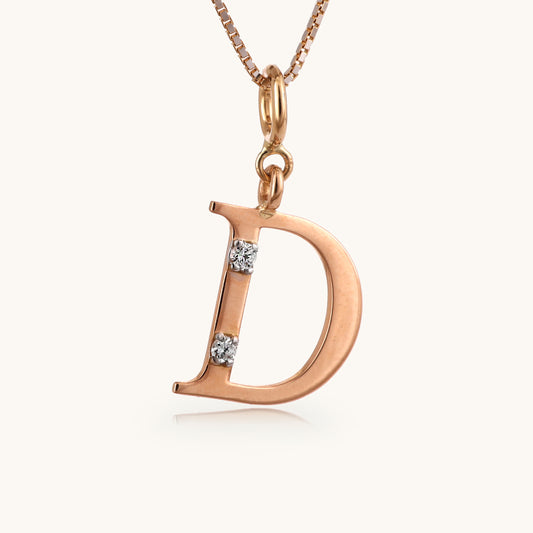 18kt gold "D" initial pendant with VVS diamonds—affordable luxury fine jewellery for women.