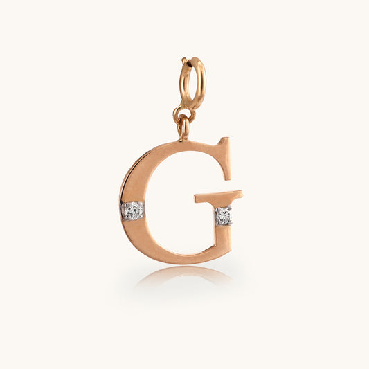 18kt gold "G" initial pendant with VVS diamonds—affordable luxury fine jewellery for her.