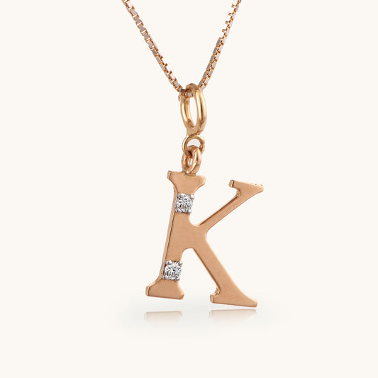 18kt gold "K" initial pendant with natural diamonds—luxury fine jewellery under ₹15,000