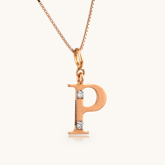 18kt gold "P" initial pendant with natural diamonds—luxury fine jewellery under ₹15,000.