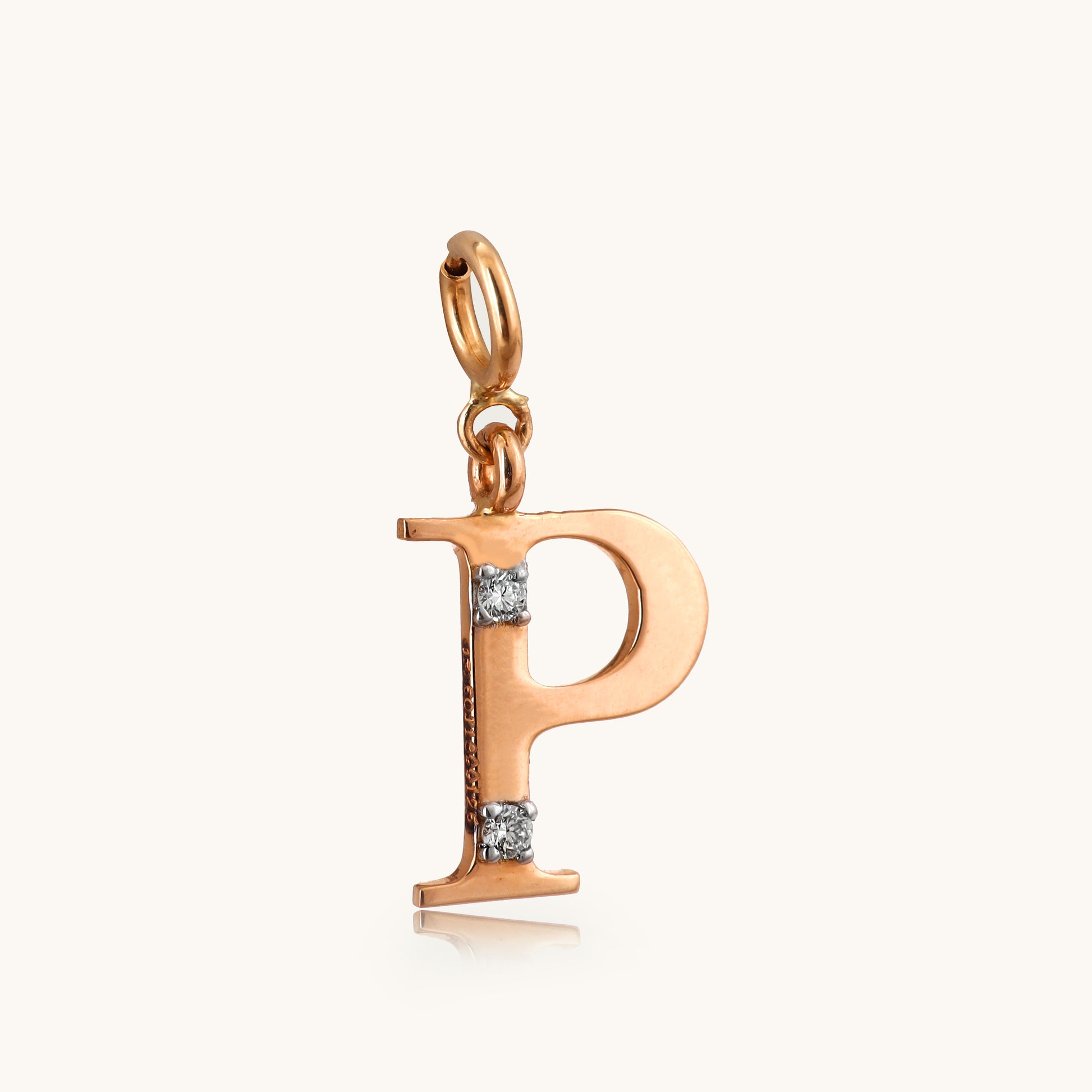 18kt gold "P" initial pendant with natural diamonds—luxury fine jewellery under ₹15,000.