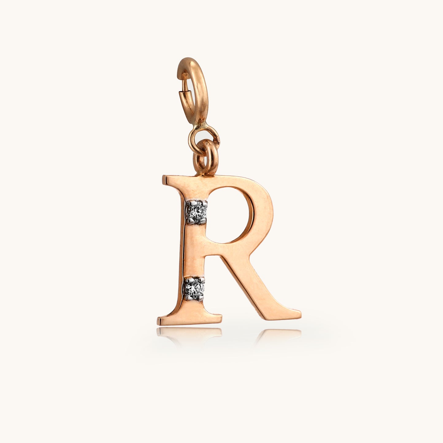 18kt gold "R" initial pendant with natural diamonds—personalized fine jewellery under ₹15,000.