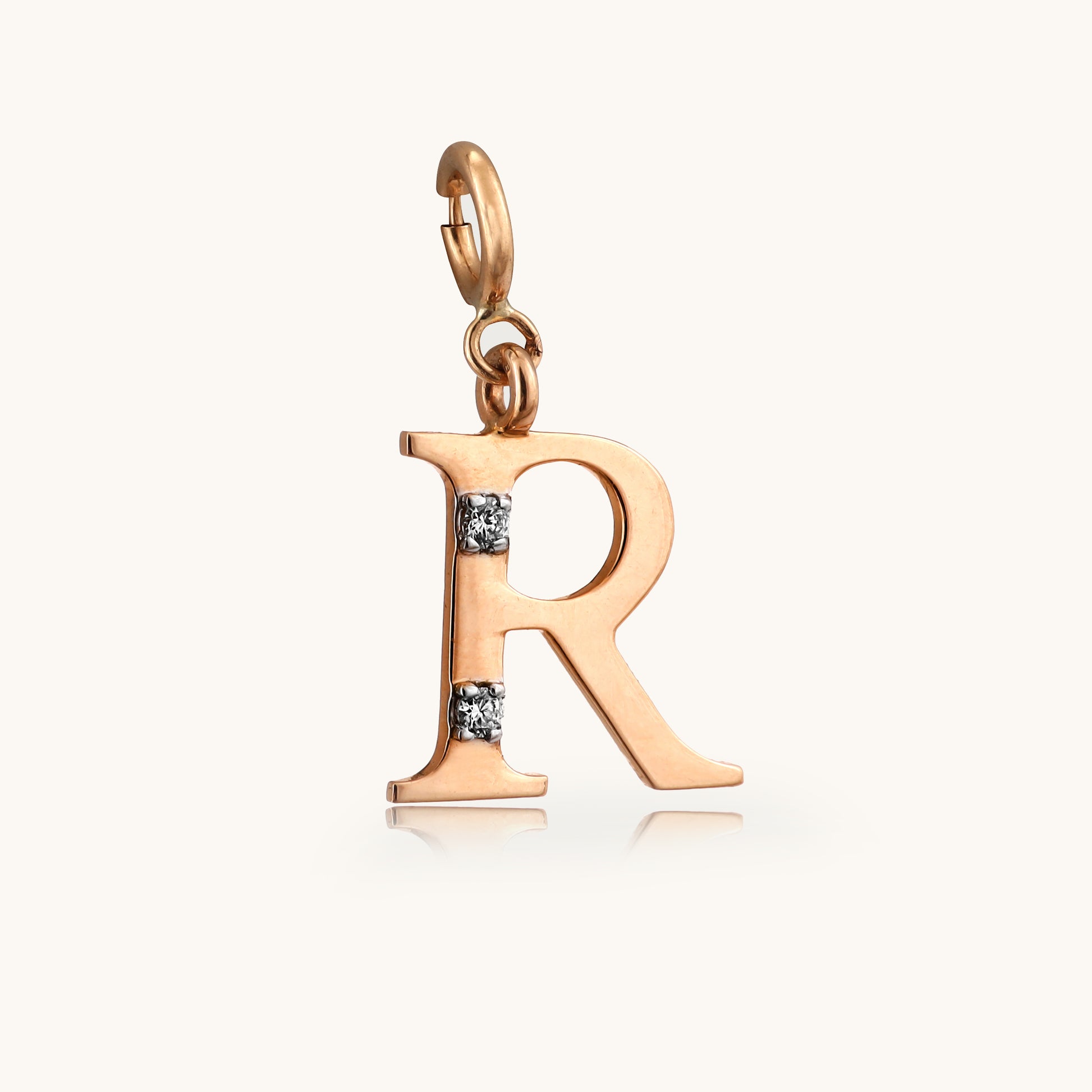 18kt gold "R" initial pendant with natural diamonds—personalized fine jewellery under ₹15,000.