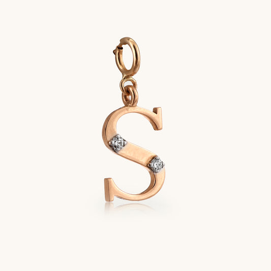 18kt gold "S" initial pendant with natural diamonds—affordable luxury fine jewellery under ₹15,000.