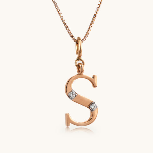 18kt gold "S" initial pendant with natural diamonds—affordable luxury fine jewellery under ₹15,000.