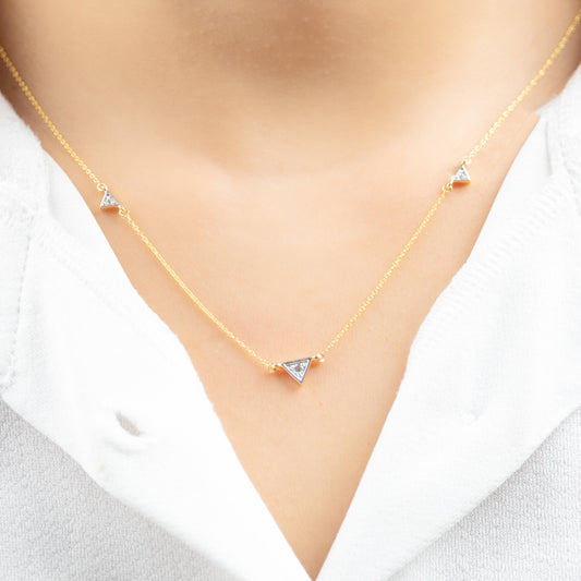 Caratly 18kt Gold Triangle Diamond Necklace with natural diamonds under 50,000, minimalist daily wear style