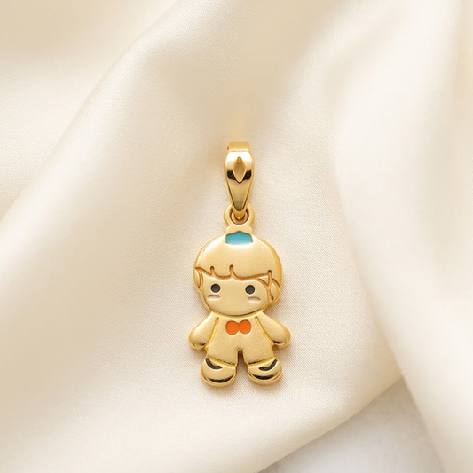 Gold boy-shaped charm pendant with enamel detailing, priced under Rs. 25,000