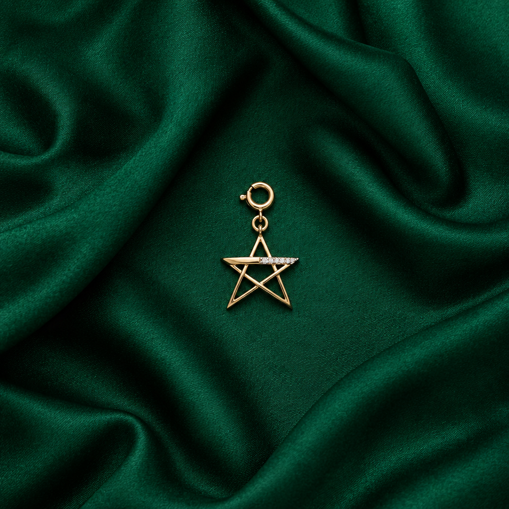 Gold asymmetric star pendant with a sparkling diamond-set band priced under Rs. 15,000