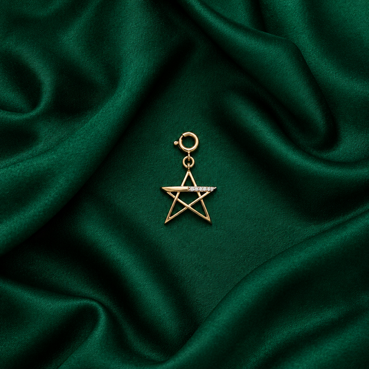 Gold asymmetric star pendant with a sparkling diamond-set band priced under Rs. 15,000