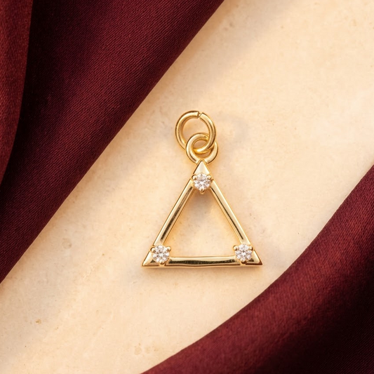 Gold triangle pendant outlined with sparkling diamond accents under Rs. 15,000