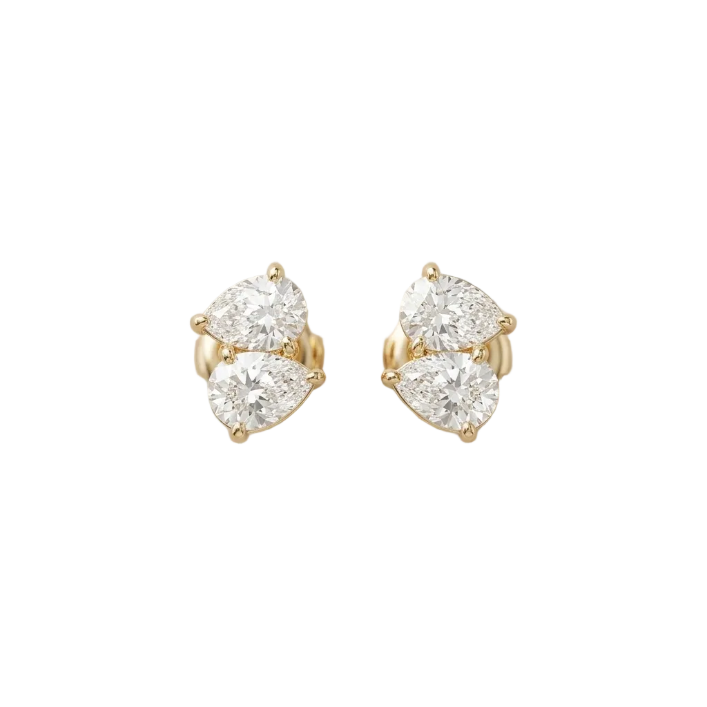  Gold stud earrings with two large clustered round diamonds. Priced under Rs. 40,000