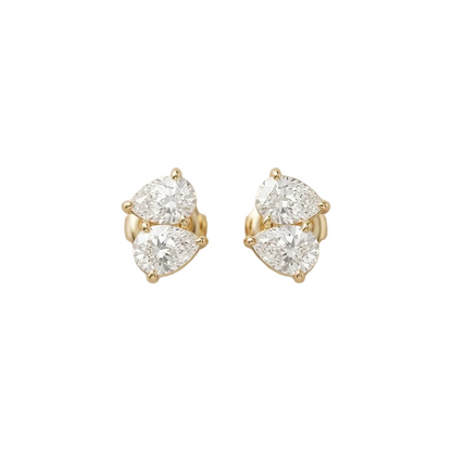  Gold stud earrings with two large clustered round diamonds. Priced under Rs. 40,000