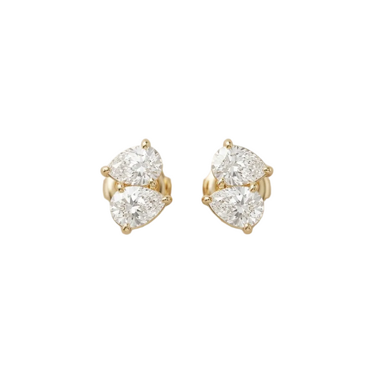  Gold stud earrings with two large clustered round diamonds. Priced under Rs. 40,000