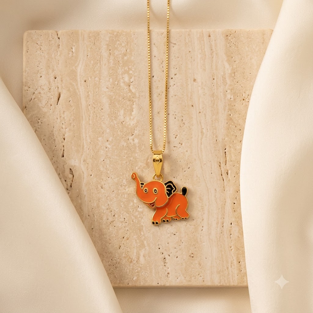 Gold elephant pendant with vibrant orange enamel detailing, priced under Rs. 40,000