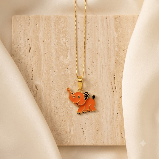 Gold elephant pendant with vibrant orange enamel detailing, priced under Rs. 40,000