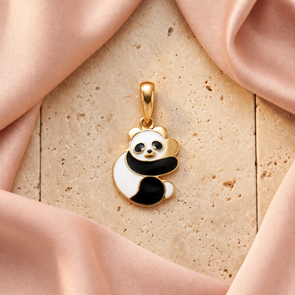 Gold panda charm pendant with black and white enamel detailing priced under Rs. 25,000